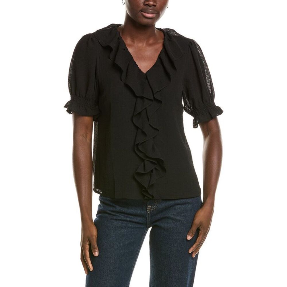 Cece Womens Ruffle Bubble Crepe Top, Black